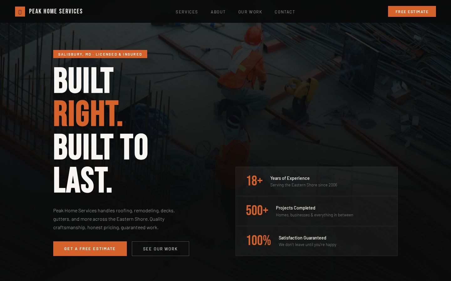 Peak Home Services — live website preview